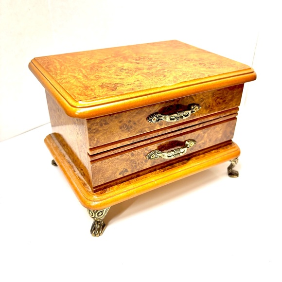 Vintage London Leather Burled Wood Jewelry Box Tiffany Antique